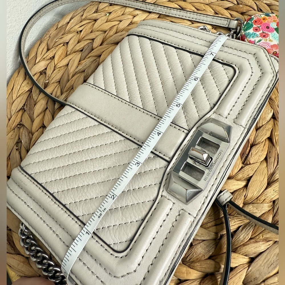 Rebecca Minkoff Purse Chevron Quilted Small Love Crossbody in Perla Pale Grey - Picture 8 of 14